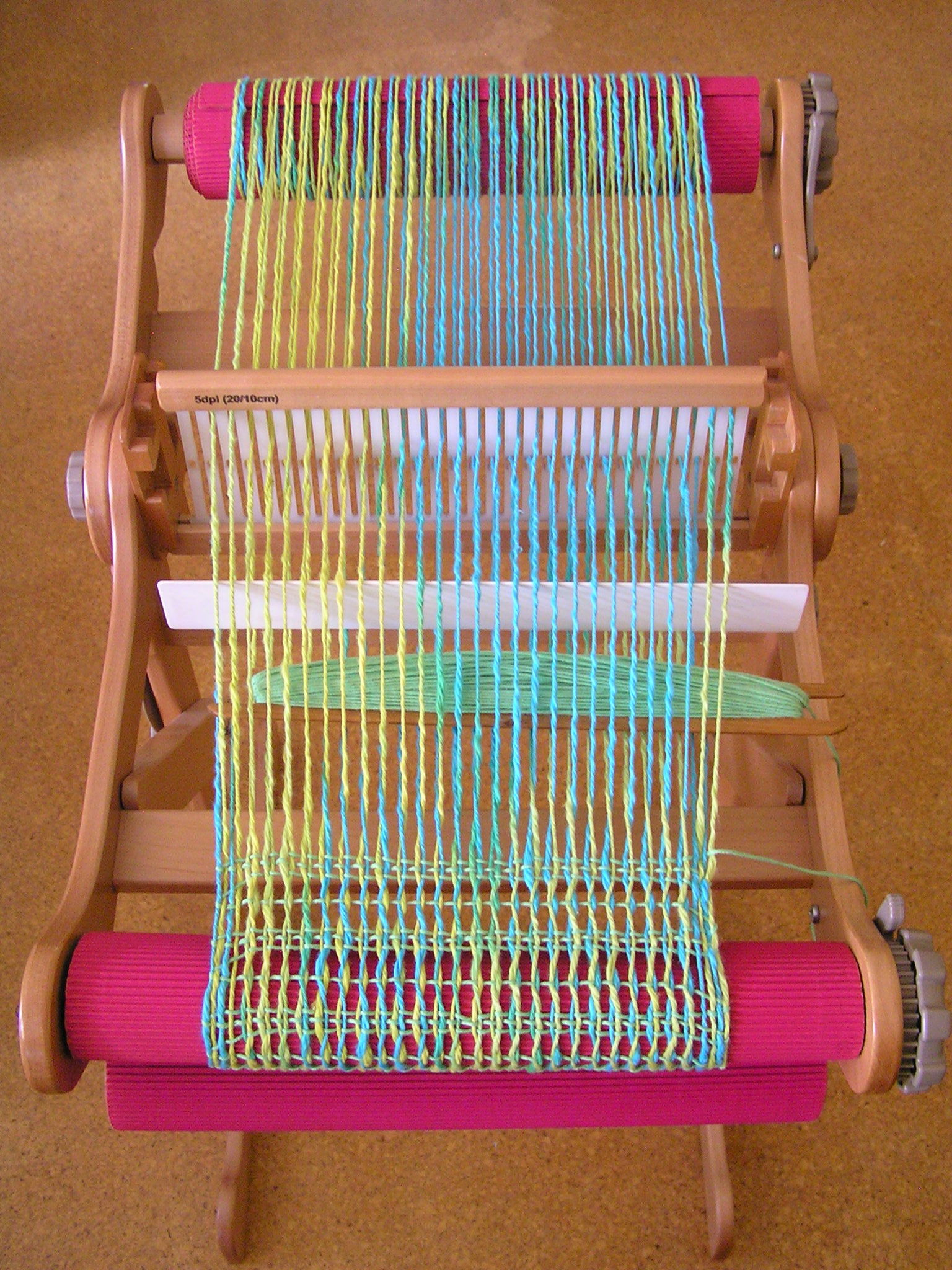 Leno pattern in progress on rigid heddle loom